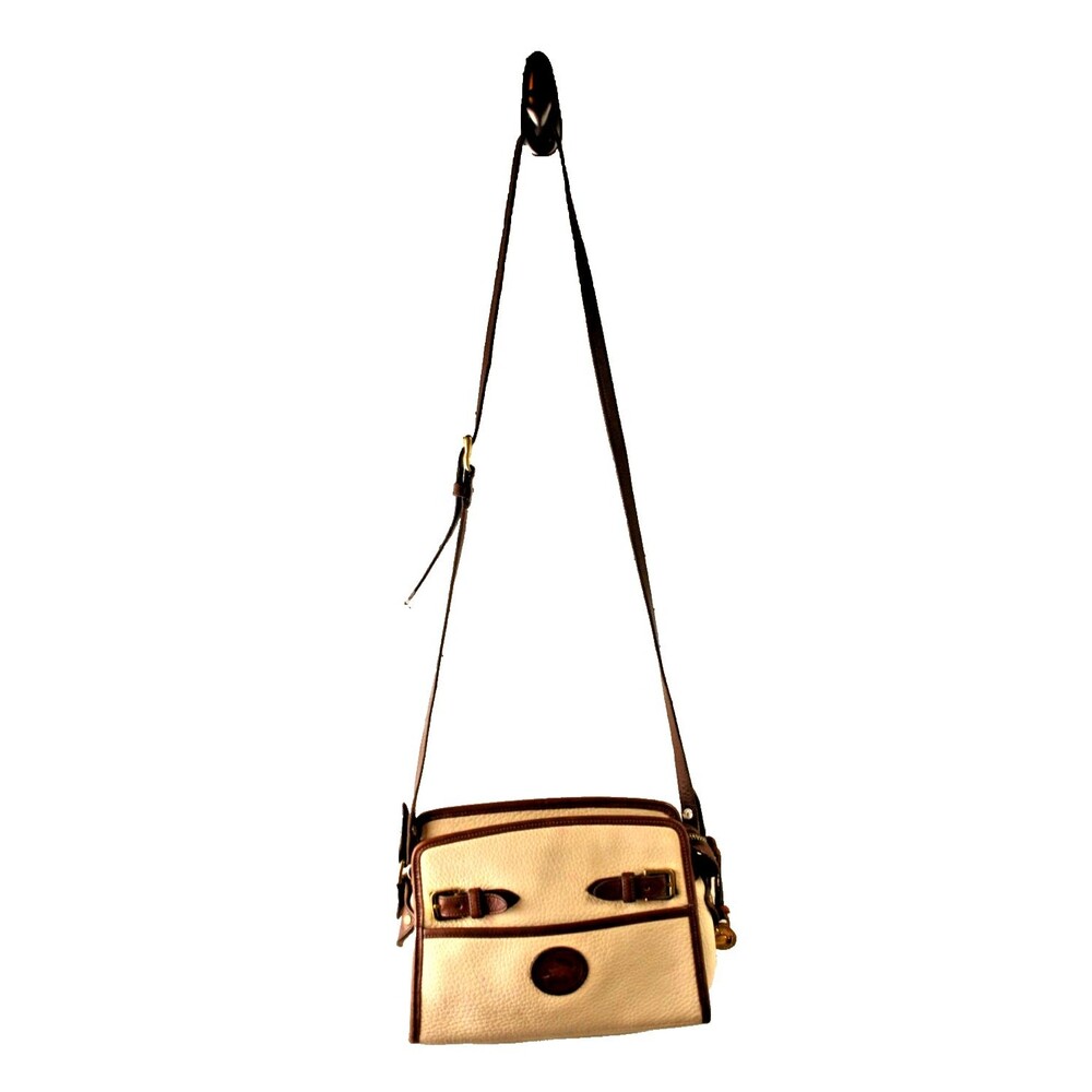 Dooney & Bourke Women's Handbag Purse Pebbled Leather Beige w Brown Trim *READ